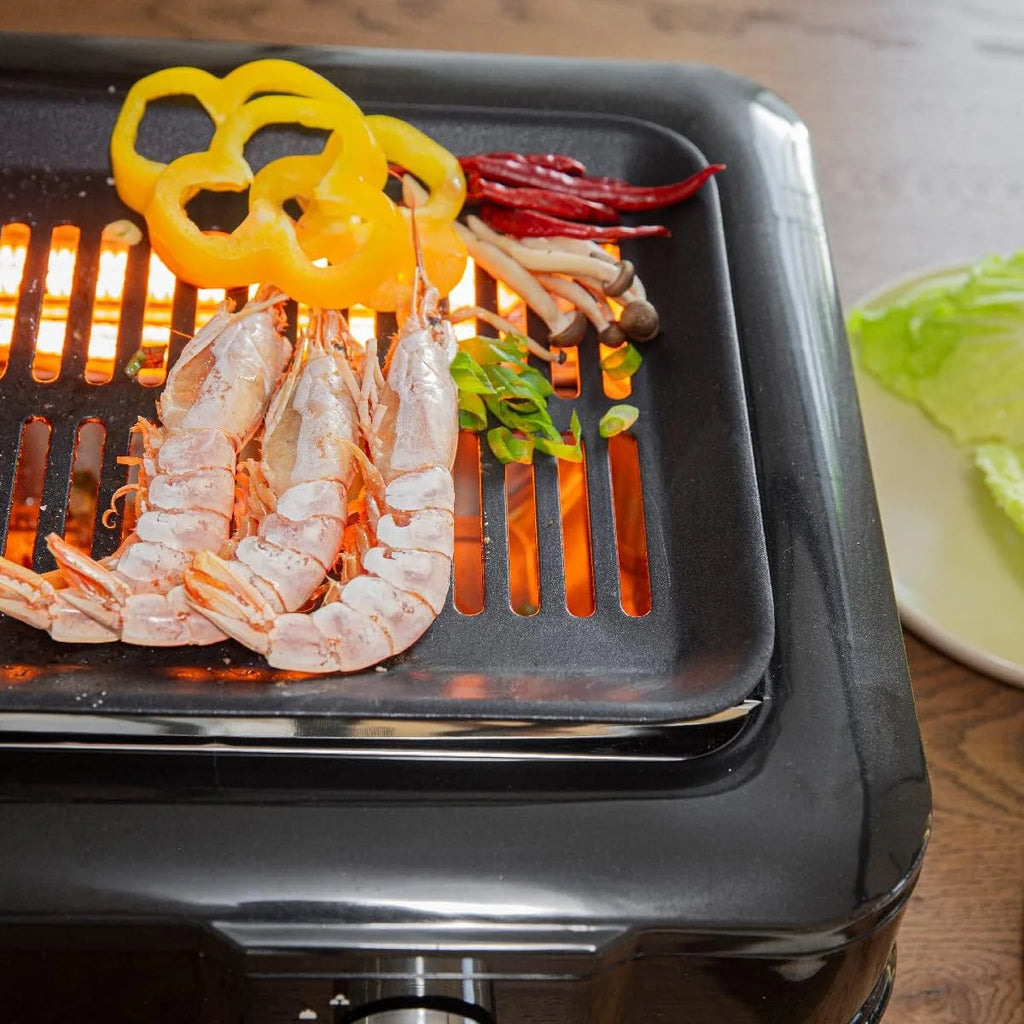 Electric Smokeless Indoor Infrared BBQ Grill with Non-Stick Grate and Drip Tray, Black P188800