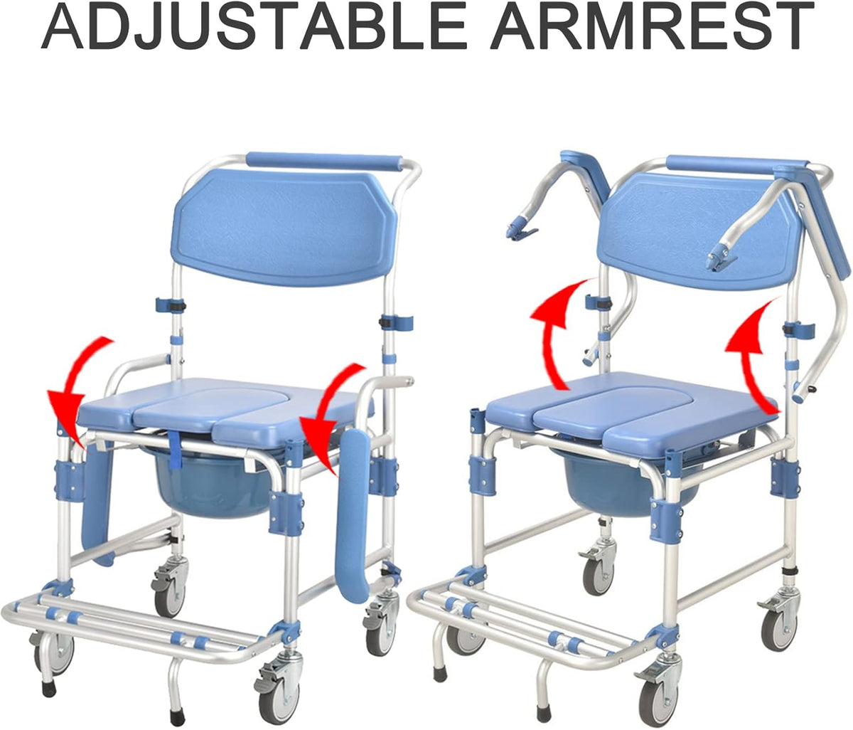 Rolling Showerchair with Built-in Toilet, 4 Wheel Brakes N297