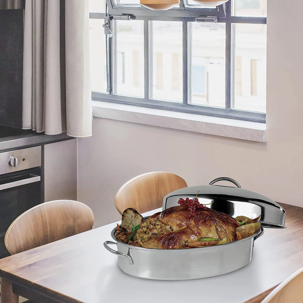 42cm Stainless Steel Oval Turkey Roaster With Rack & Lid H481