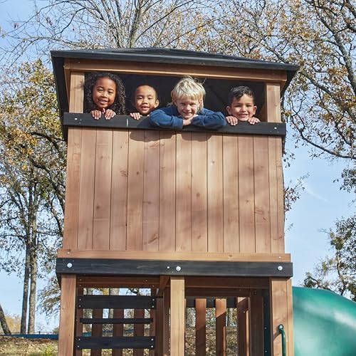 Three-Story Wooden Outdoor Playhouse with Slide A60998