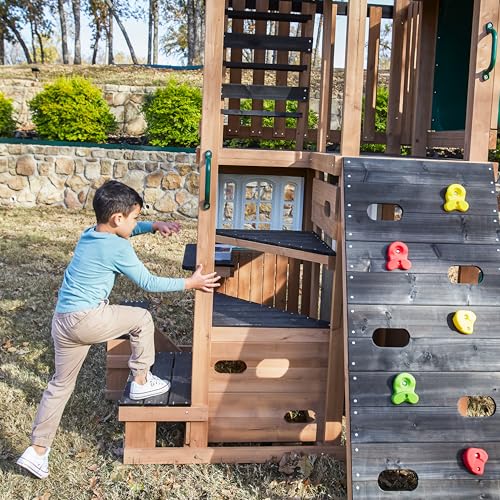 Three-Story Wooden Outdoor Playhouse with Slide A60998