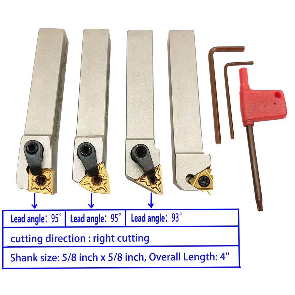 5/8'' inch CNC Lathe Indexable Turning Tool Holder with Nickel Plated, Tin Coated Carbide Turning Inserts G7437