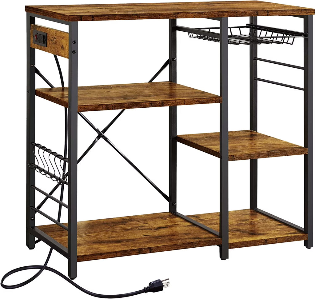 Rustic Brown Coffee Bar Table Station with Storage Shelf F4440