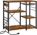 Rustic Brown Coffee Bar Table Station with Storage Shelf F4440