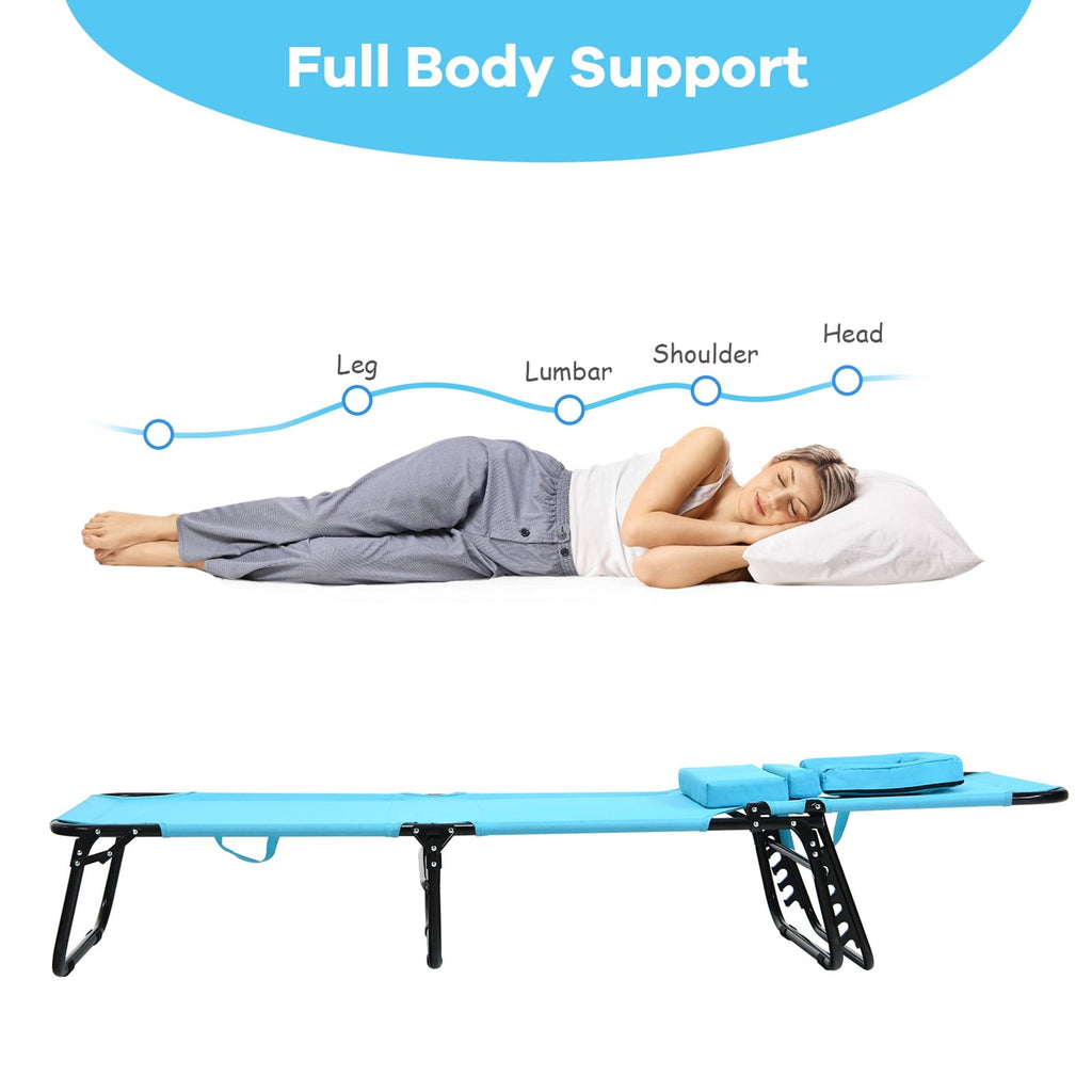 Turquoise Folding Chaise Lounge Chair Bed O959