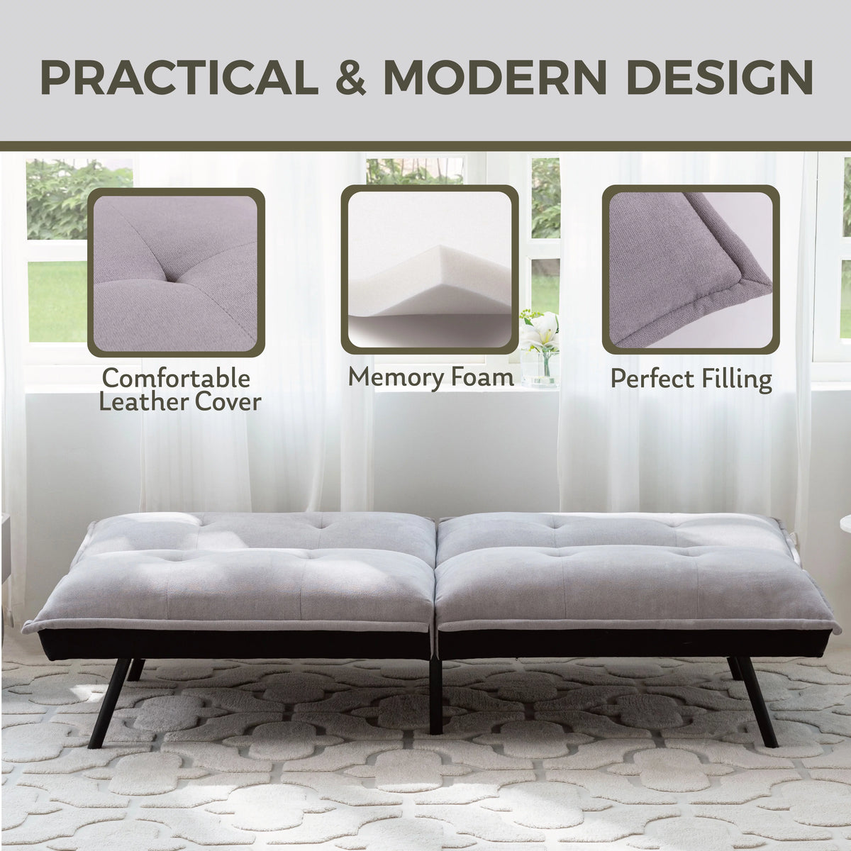 Memory Foam Convertible Futon Sofa Bed B53818
