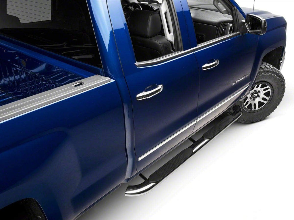 4-Inch Oval Bent End Side Step Bars; Rocker Mount; Stainless Steel O51156
