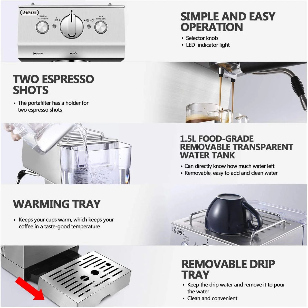 Silver Stainless Steel 15 Bar Espresso Machine J2313