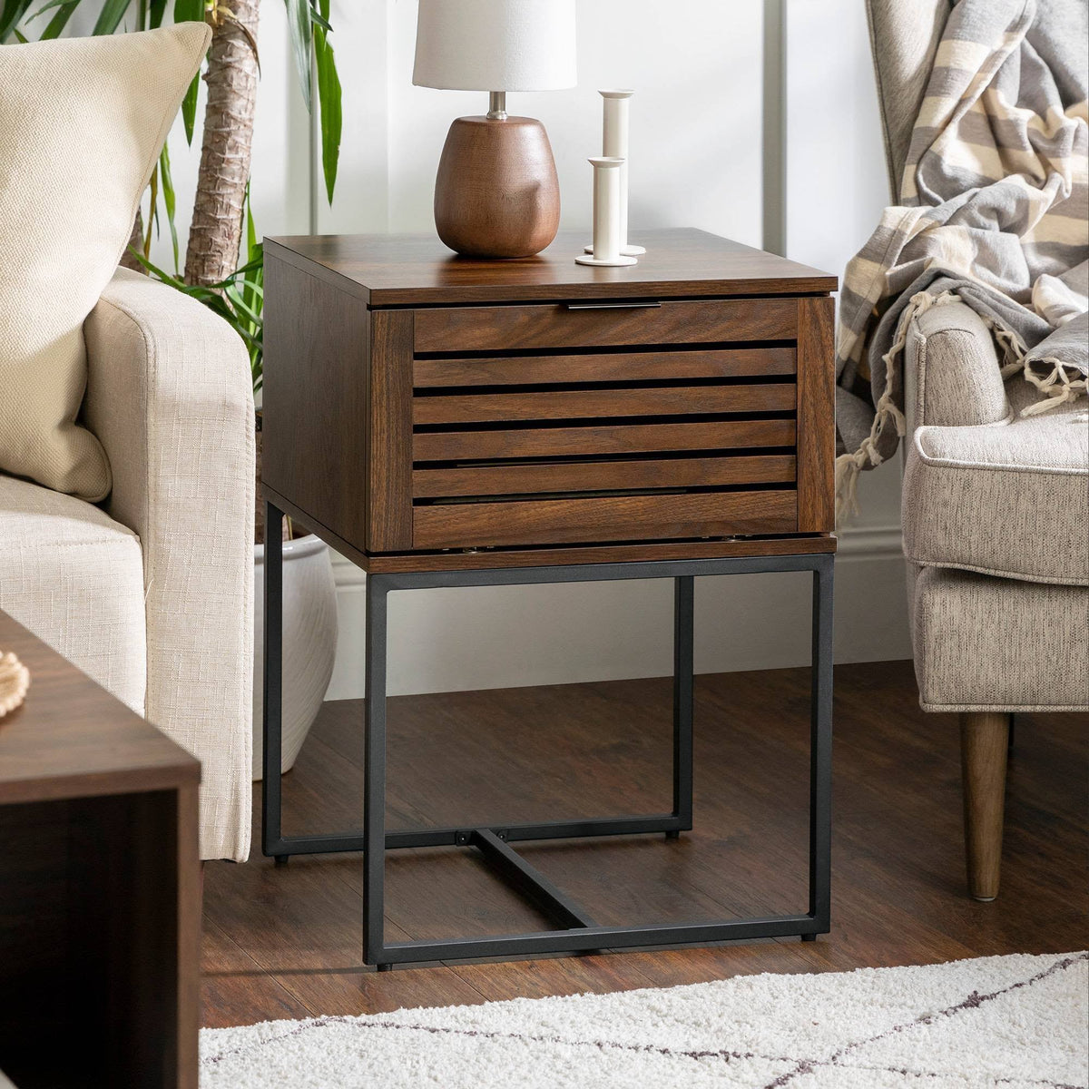 Dark Walnut Slat Side Table L211