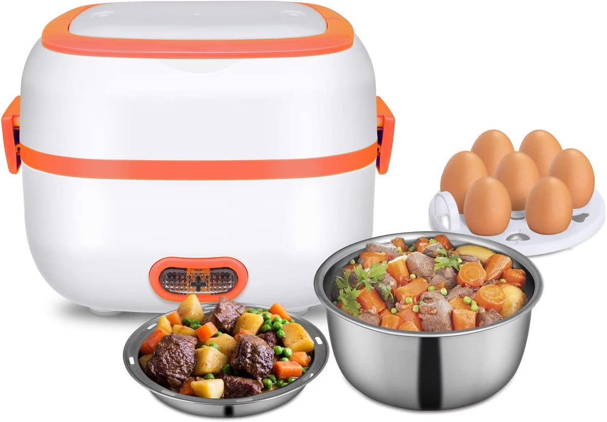 3 In 1 Electric Lunch Box Food Heater with Stainless Steel Bowls X1423