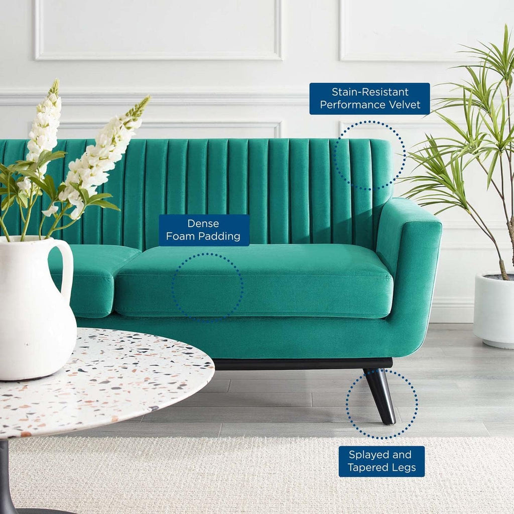 Teal Performance Velvet Channel Tufted Loveseat Q2197