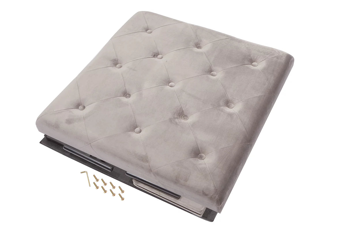 Grey Velvet Storage Ottoman with Metal Legs Y48490