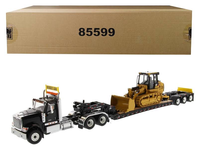 Black Tandem Tractor with Lowboy Trailer and Track Loader Set of 2 Pieces 1/50 Y718