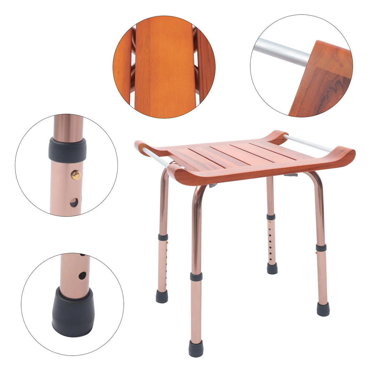 Teak Shower Stool Non-Slip Adjustable S893901