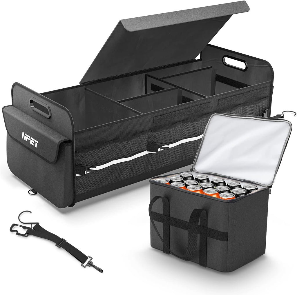 Collapsible Multi-Compartment Car Trunk Organizer, Black, Pack of 2 A454