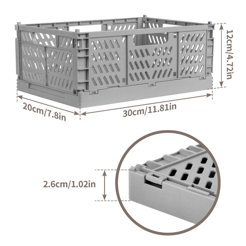 Collapsible Plastic Storage Crates, 6L, Gray, 2 Pack O937849