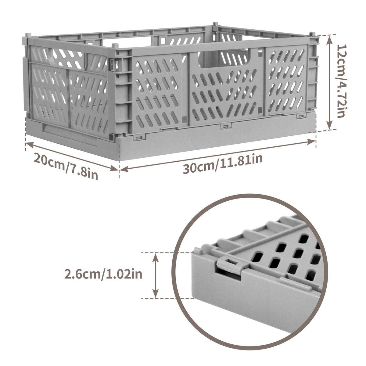Collapsible Plastic Storage Crates, 6L, Gray, 2 Pack O937849