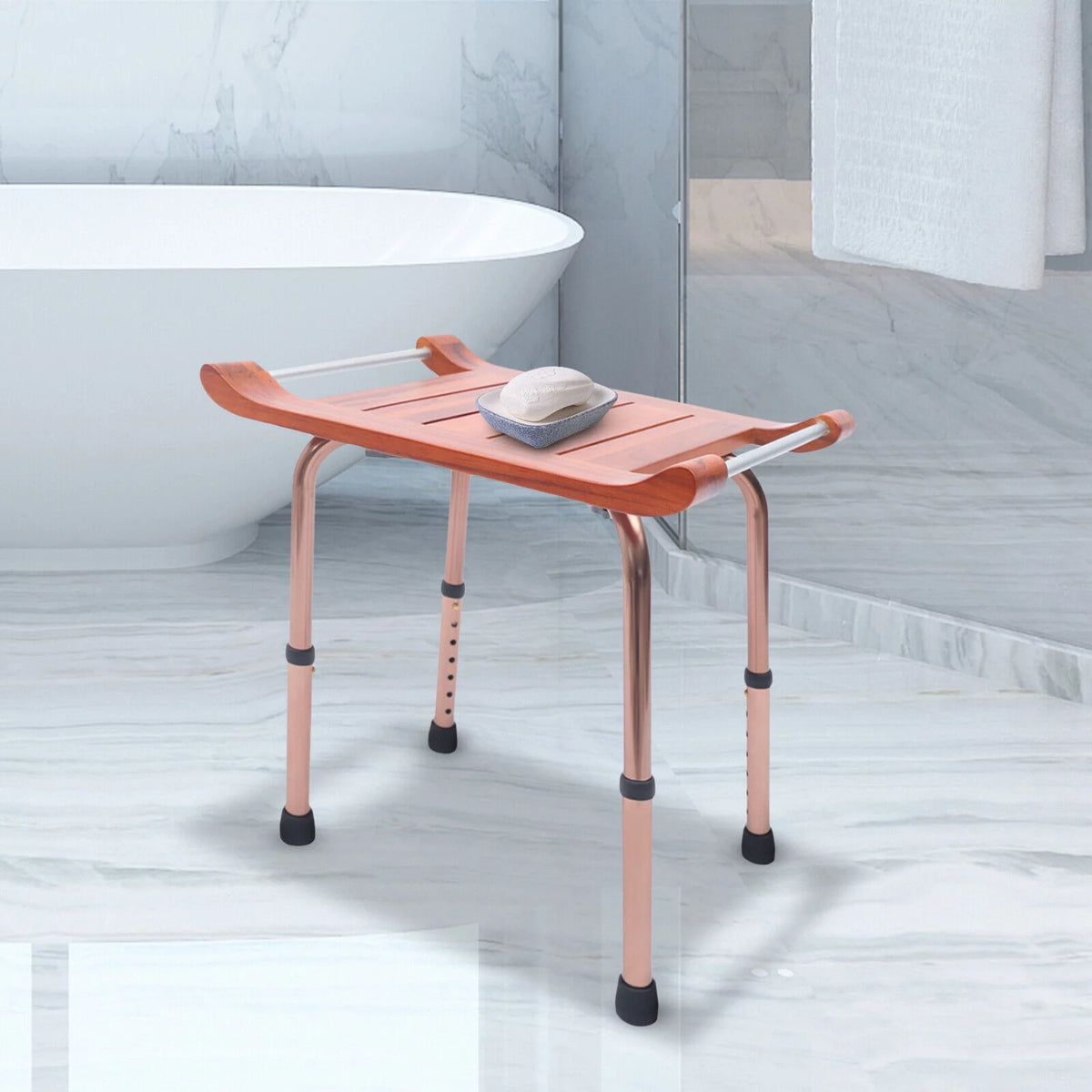 Teak Shower Stool Non-Slip Adjustable S893901