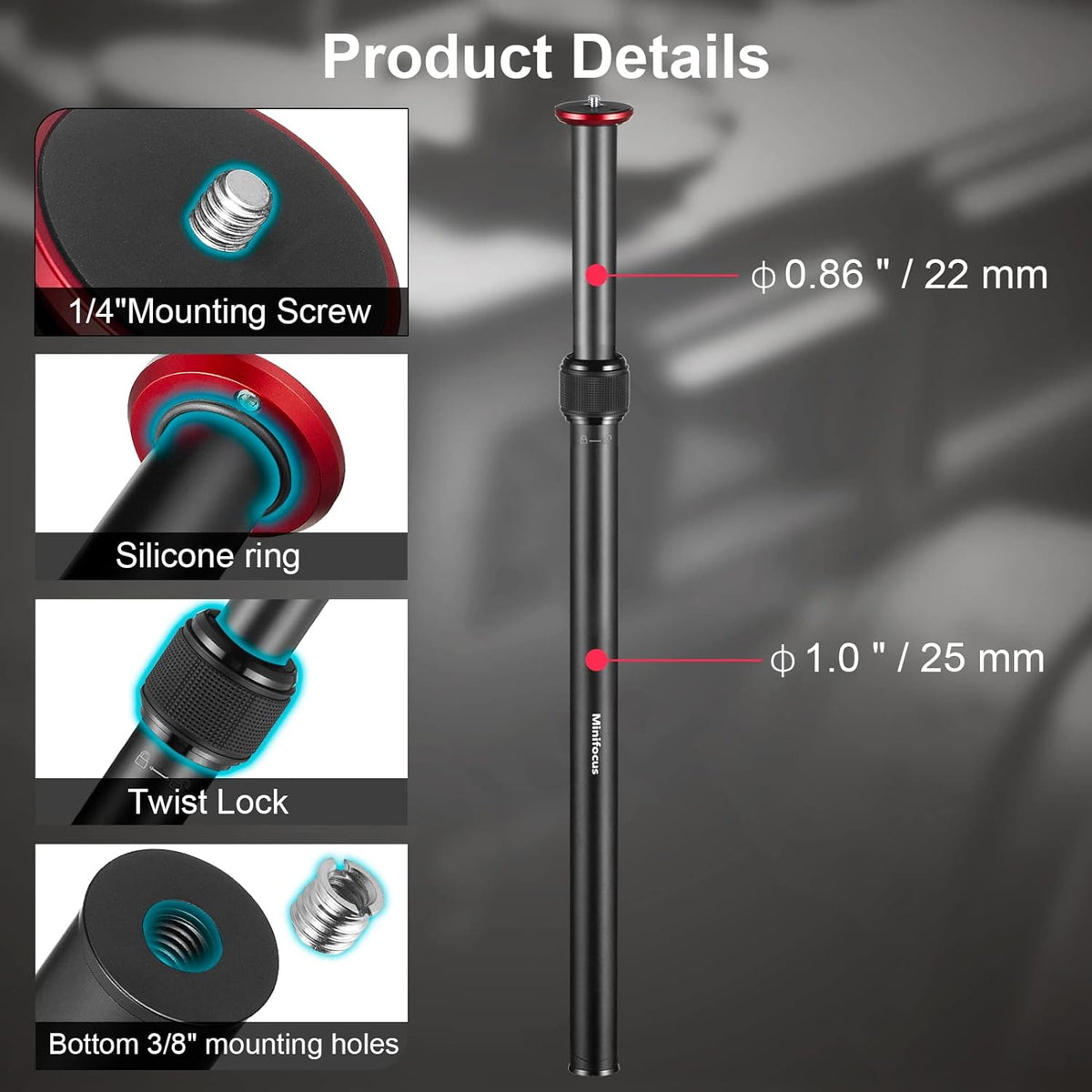 23.4" Alloy Aluminum Tripod Extension Tube N4115