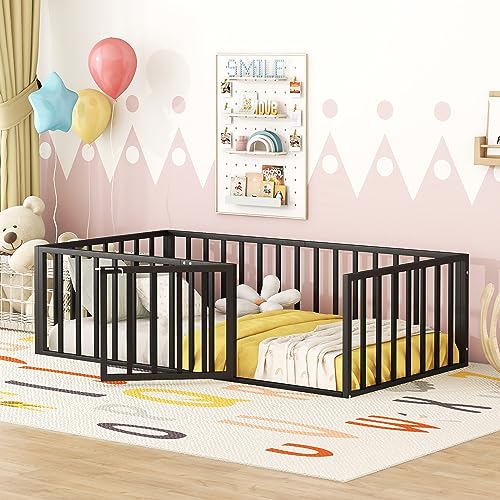 Full Montessori Floor Bed with Door (Black) L477442