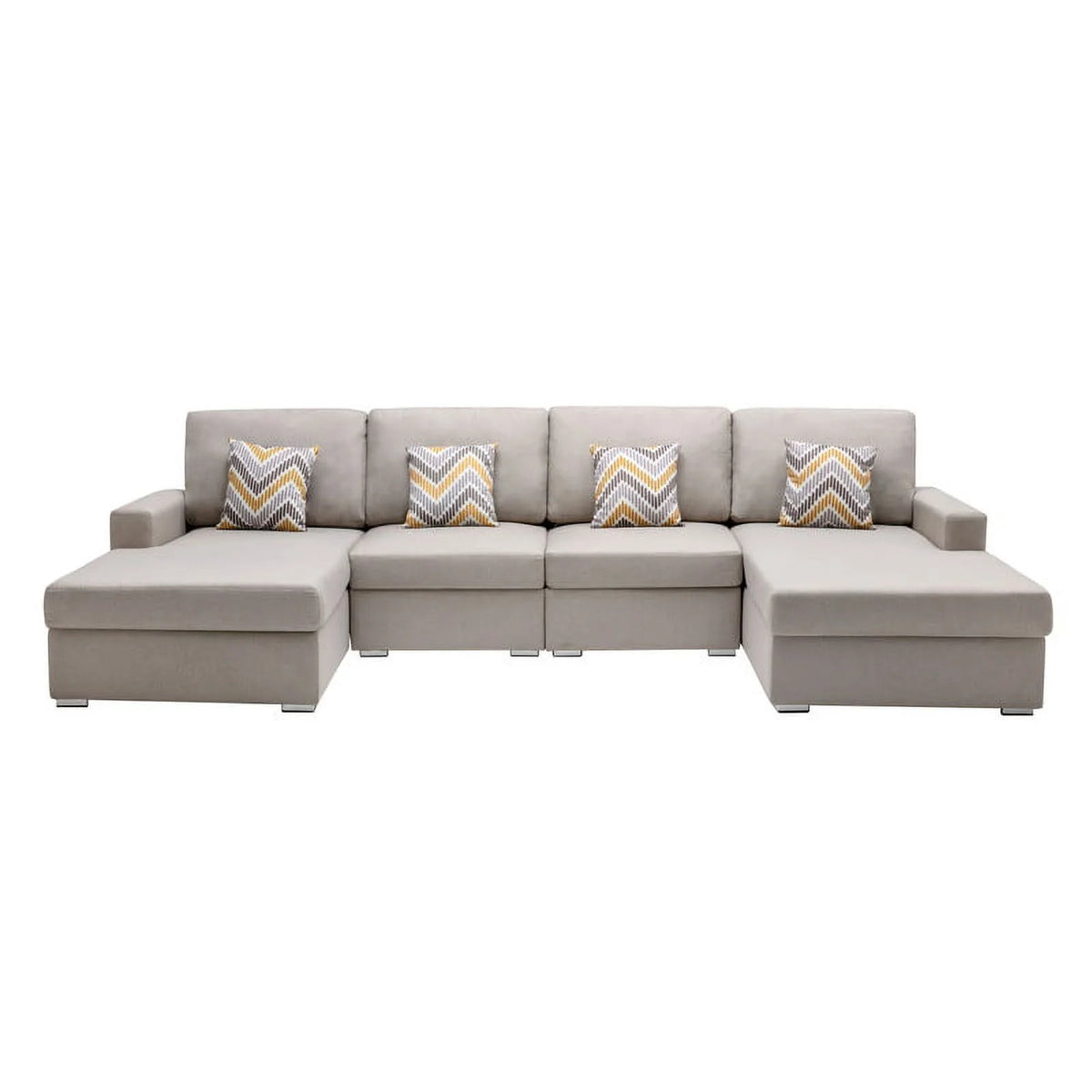Beige Linen Fabric 4Pc Double Chaise Sectional Sofa Y351268