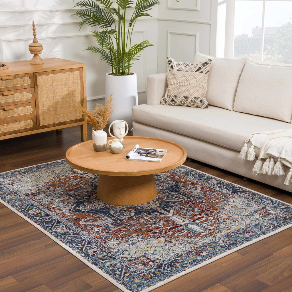 Blue Terra Cotta Cream Persian Area Rug X24492