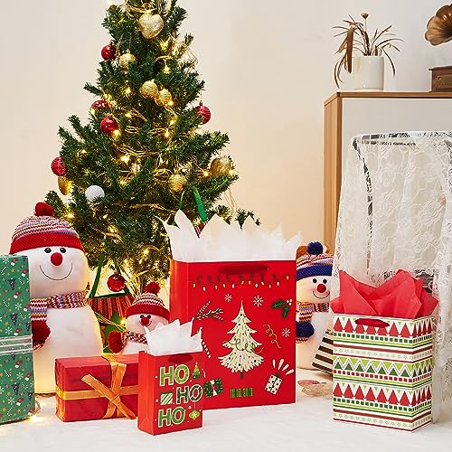 Assorted Sizes Christmas Gift Bags with Tissue Paper, 9 Pack V470