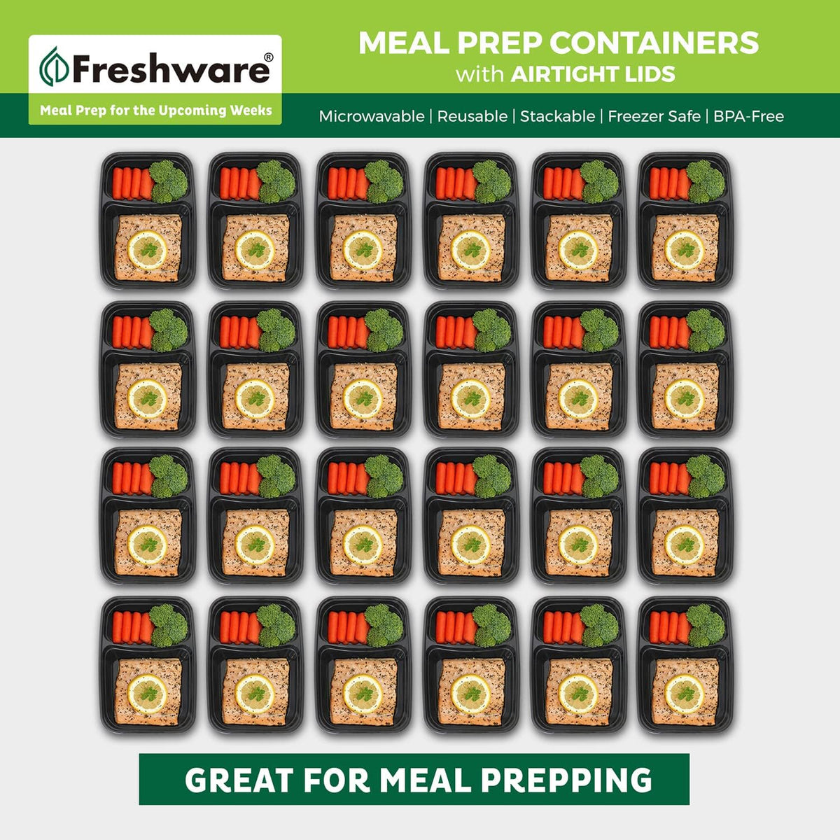 15 Pack 2 Compartment BPA Free Food Storage Containers with Lids E412851