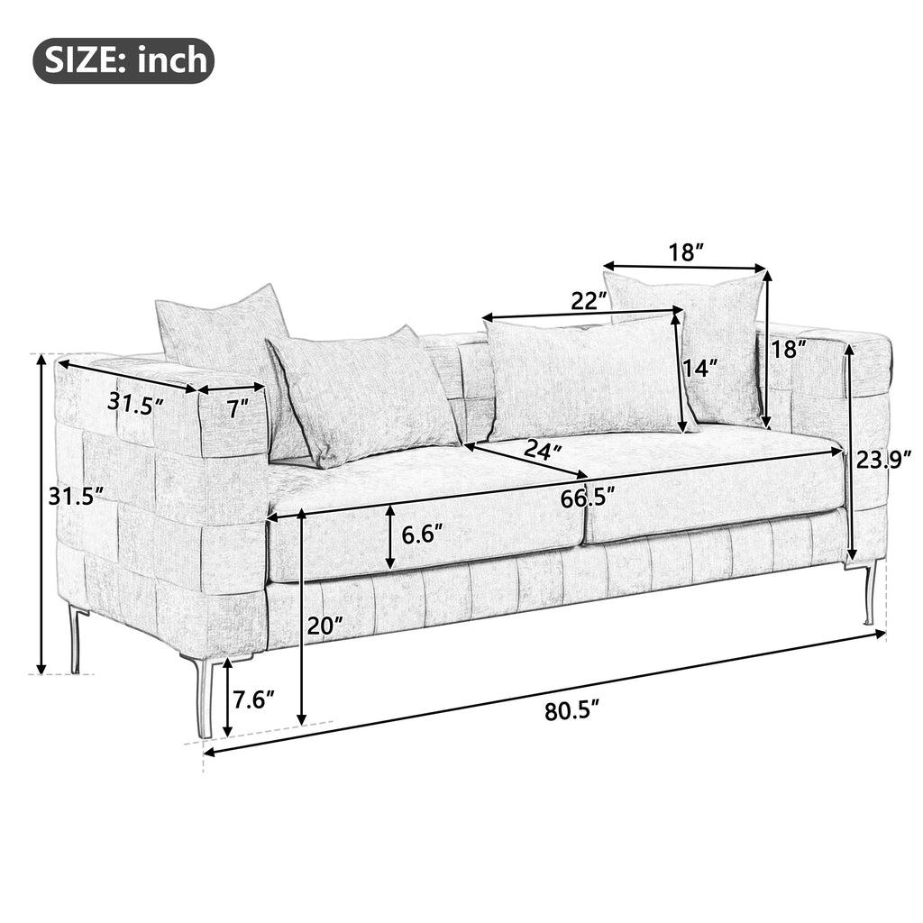 Beige Upholstered Sofa with 4 Pillows T11373
