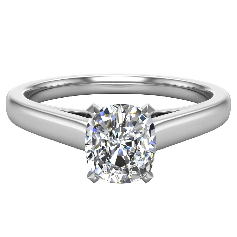 Cushion Solitaire 4-Prong 0.75 Carat 18K White Gold Engagement Ring H9790