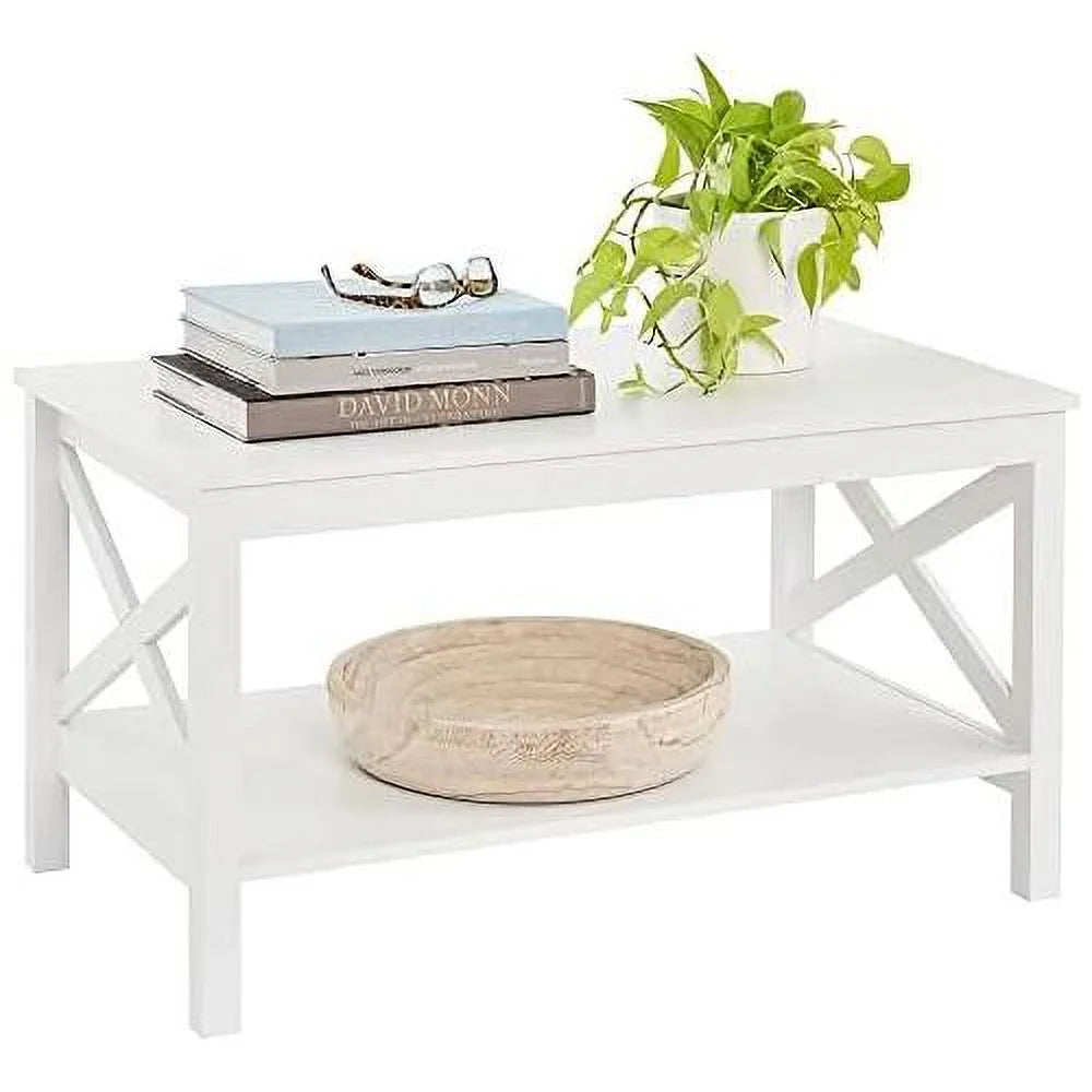 White Wood Coffee Table with Shelf D29506