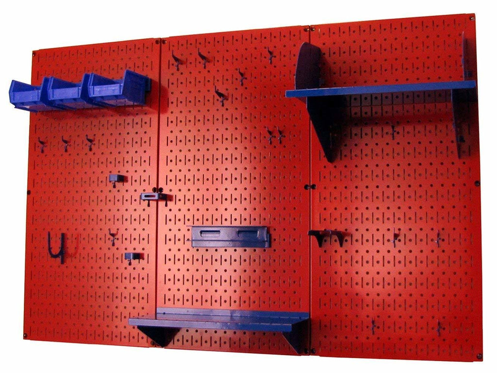 Red Metal Pegboard Tool Storage Kit with Blue Accessories C418