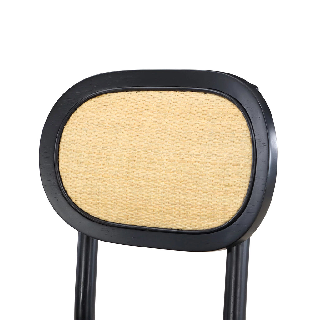 Black Rattan and Solid Wood Dining Chairs B4089
