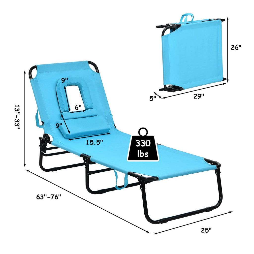 Turquoise Folding Chaise Lounge Chair Bed O959