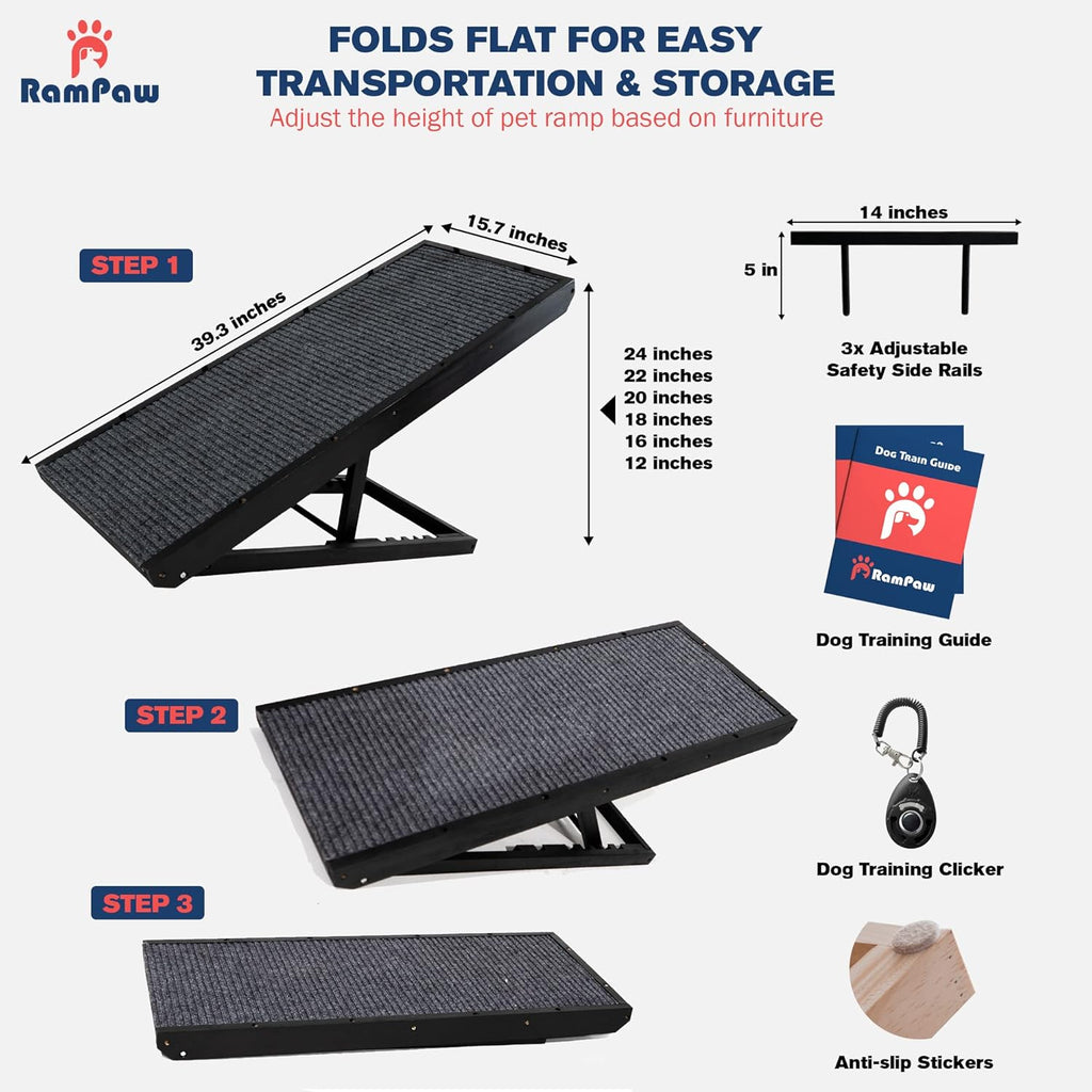 Adjustable Pet Ramp with Non Slip Traction Mat, Safety Side Rails, Black, Pack of 2 V924044