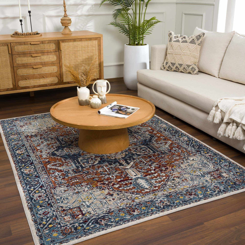 Blue Terra Cotta Cream Persian Area Rug X24492