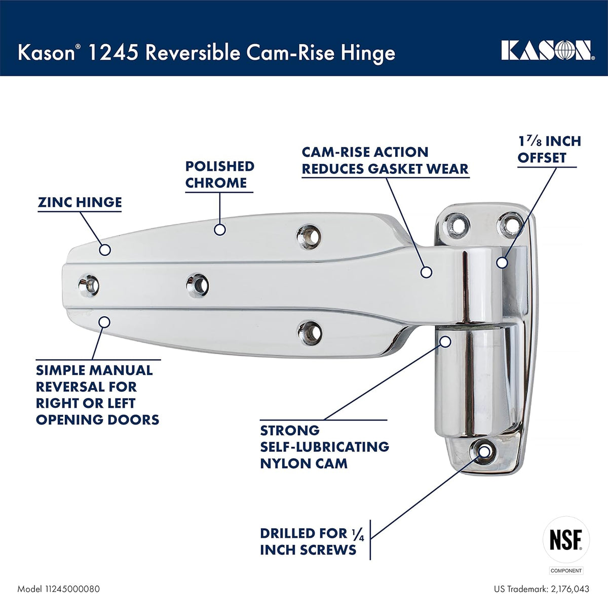Reversible Cam-Rise Hinge 1-7/8 Inch Offset Polished Chrome D934