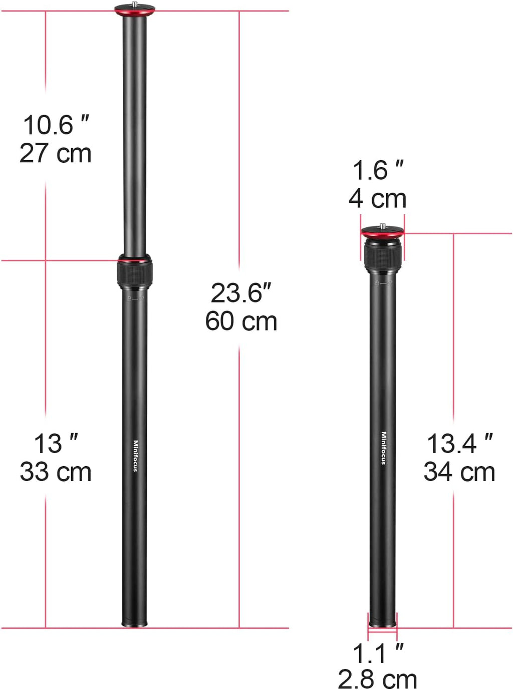 23.4" Alloy Aluminum Tripod Extension Tube N4115