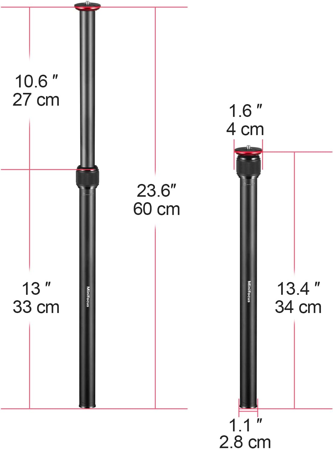 23.4" Alloy Aluminum Tripod Extension Tube N4115