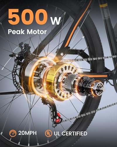 26'' Peak 500W Brushless Motor Ebike, 20MPH 40Miles 360Wh Removable Battery 7-Speed Electric Mountain Bike G339