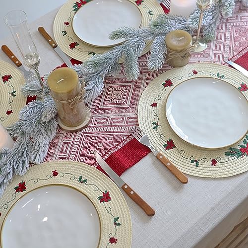 Christmas Placemats Set of 4 Round Embroidered Table Mats C320