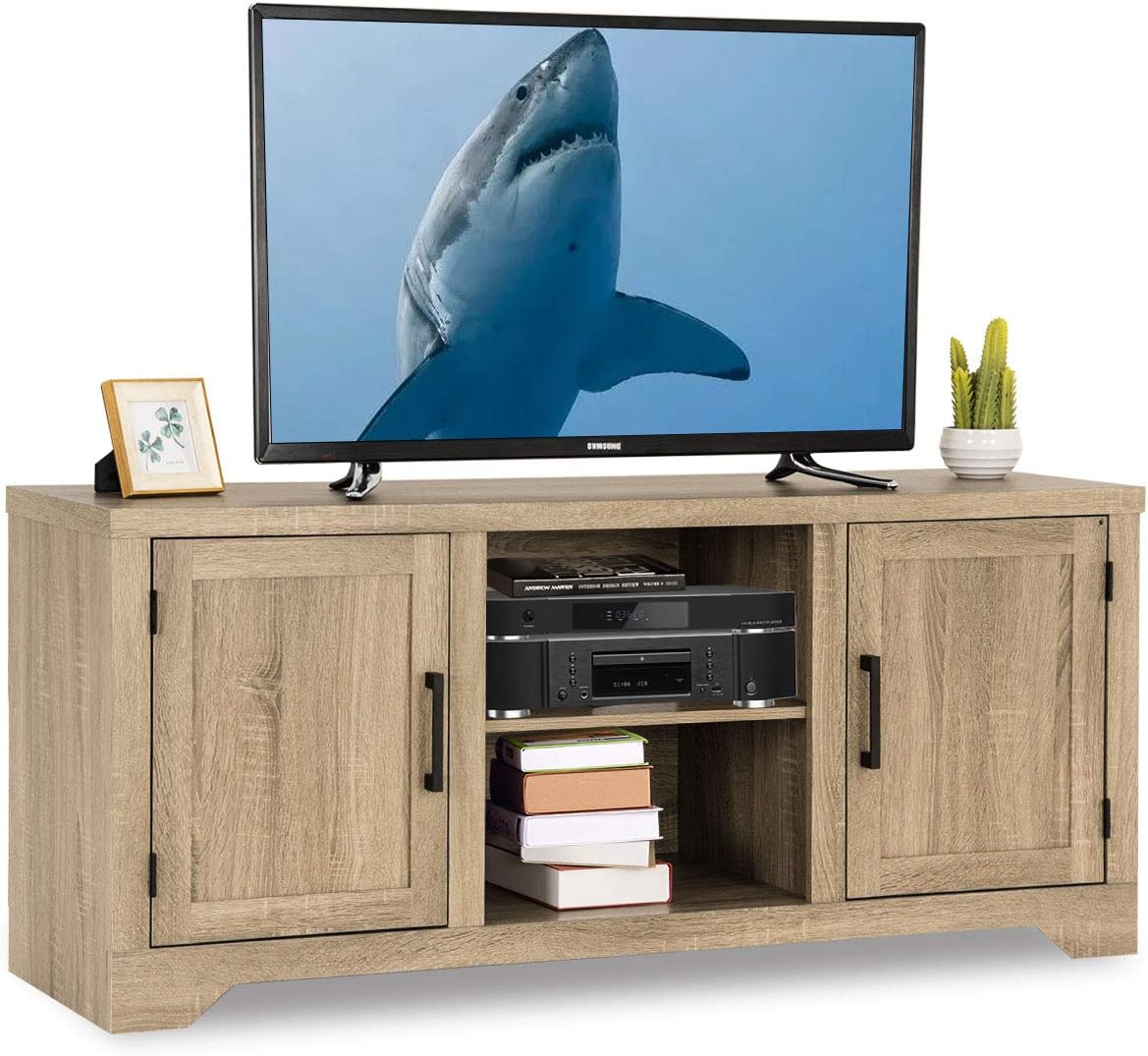 Farmhouse Barn Wood TV Stand with Doors and Shelves N267
