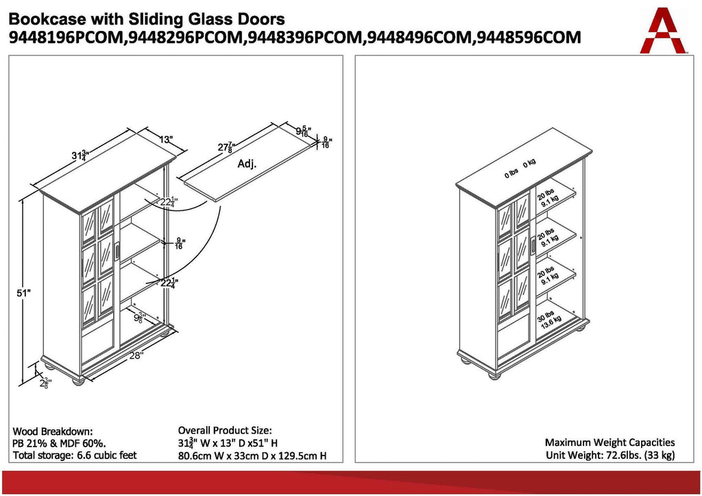 Red Bookcase with Sliding Glass Doors X308162