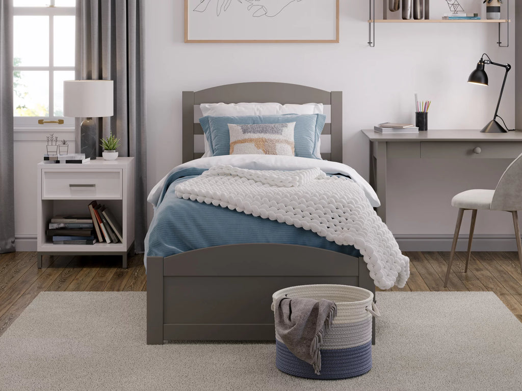 14" Twin XL Grey Wood Platform Bed Frame with Headboard and Footboard F69676