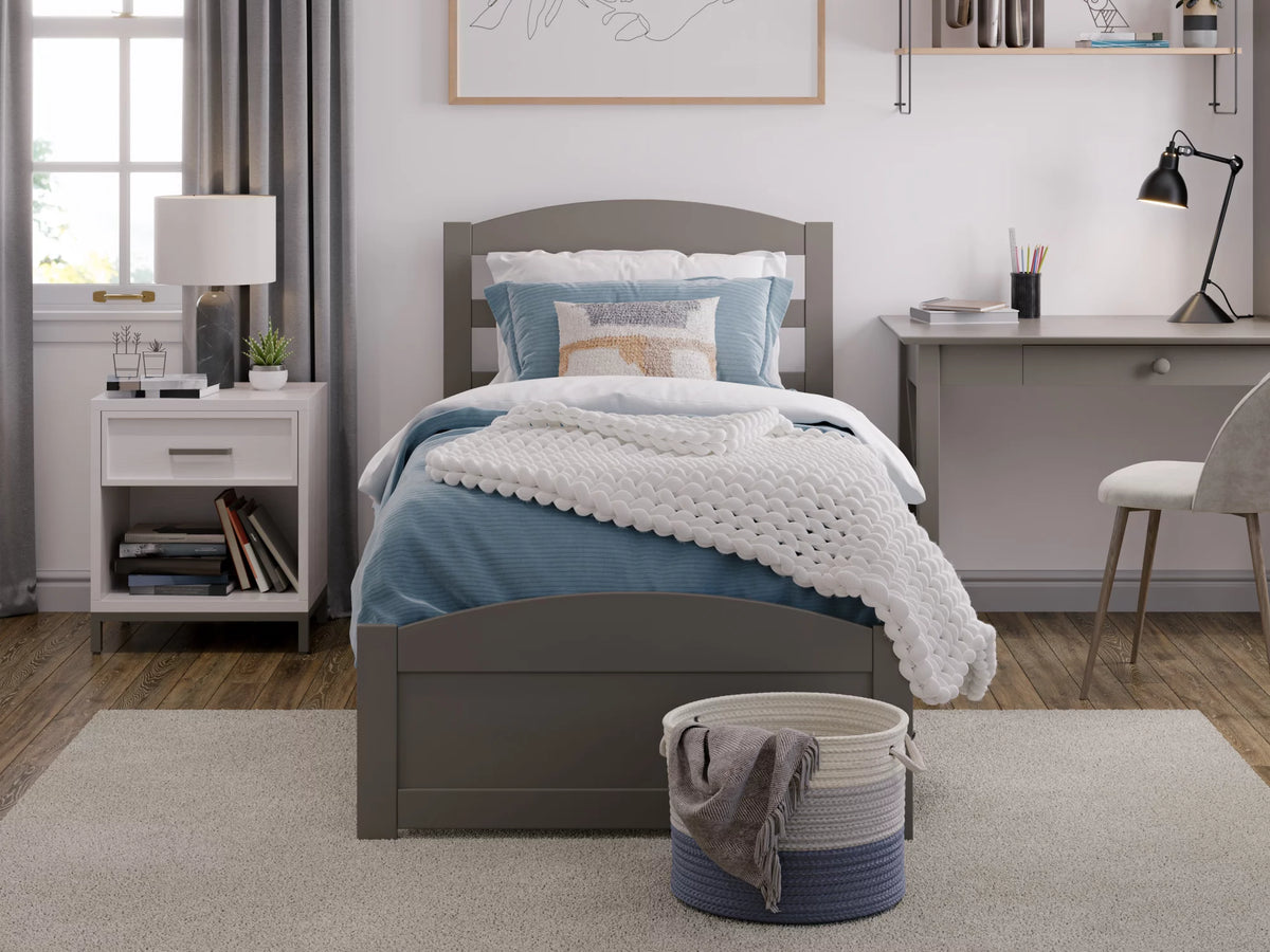 14" Twin XL Grey Wood Platform Bed Frame with Headboard and Footboard F69676
