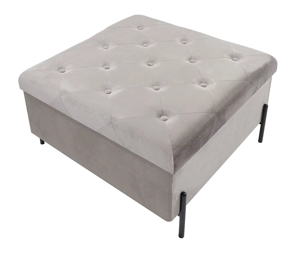 Grey Velvet Storage Ottoman with Metal Legs Y48490
