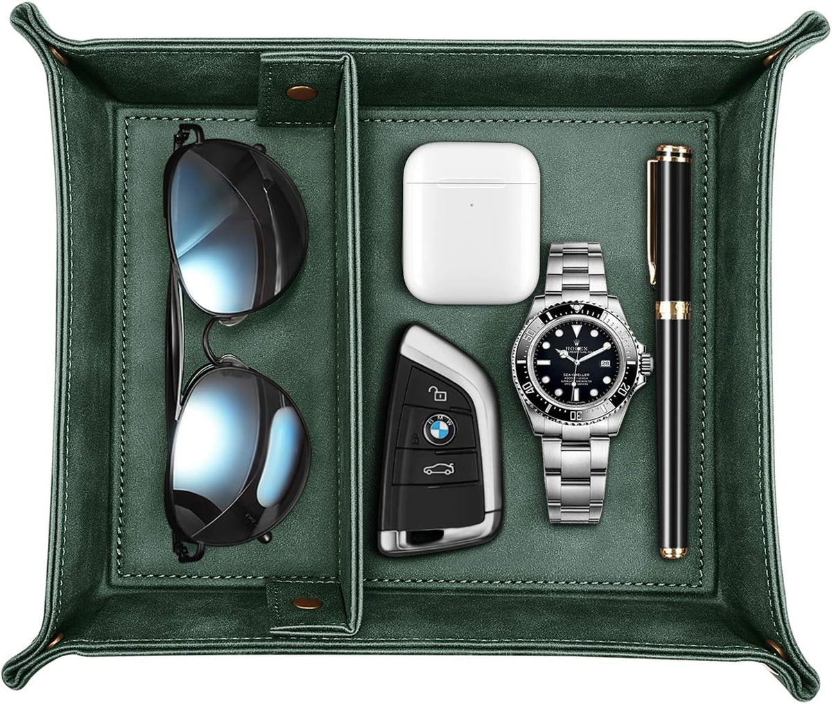 Black Valet Tray with Removable 2 Compartments I54277