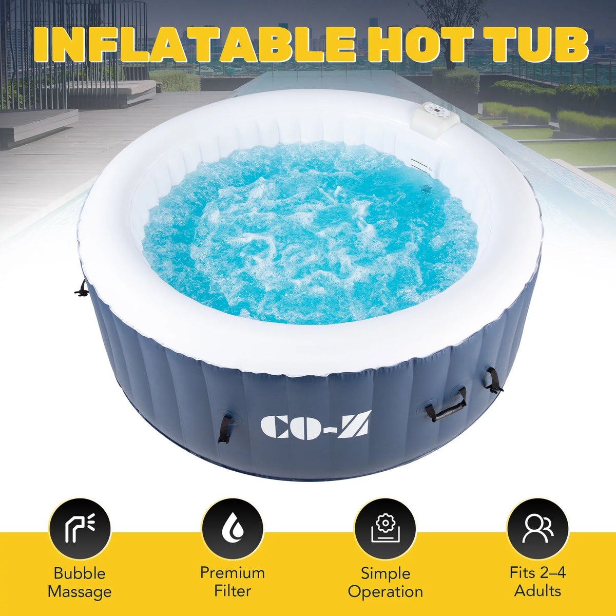 6x6ft PVC Inflatable Spa Tub with Heater & 120 Massaging Jets W81870