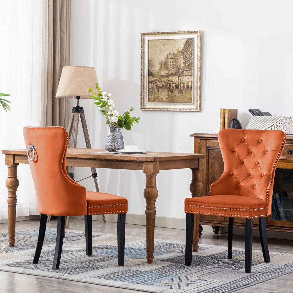 Orange Velvet Dining Chairs Set of 2 D6947