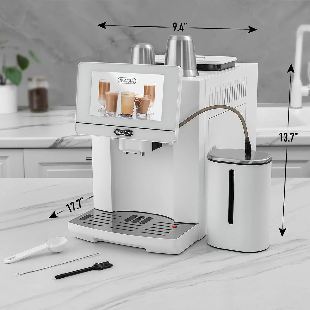 White Espresso Coffee Machine with Grinder and Milk Frother Y89840